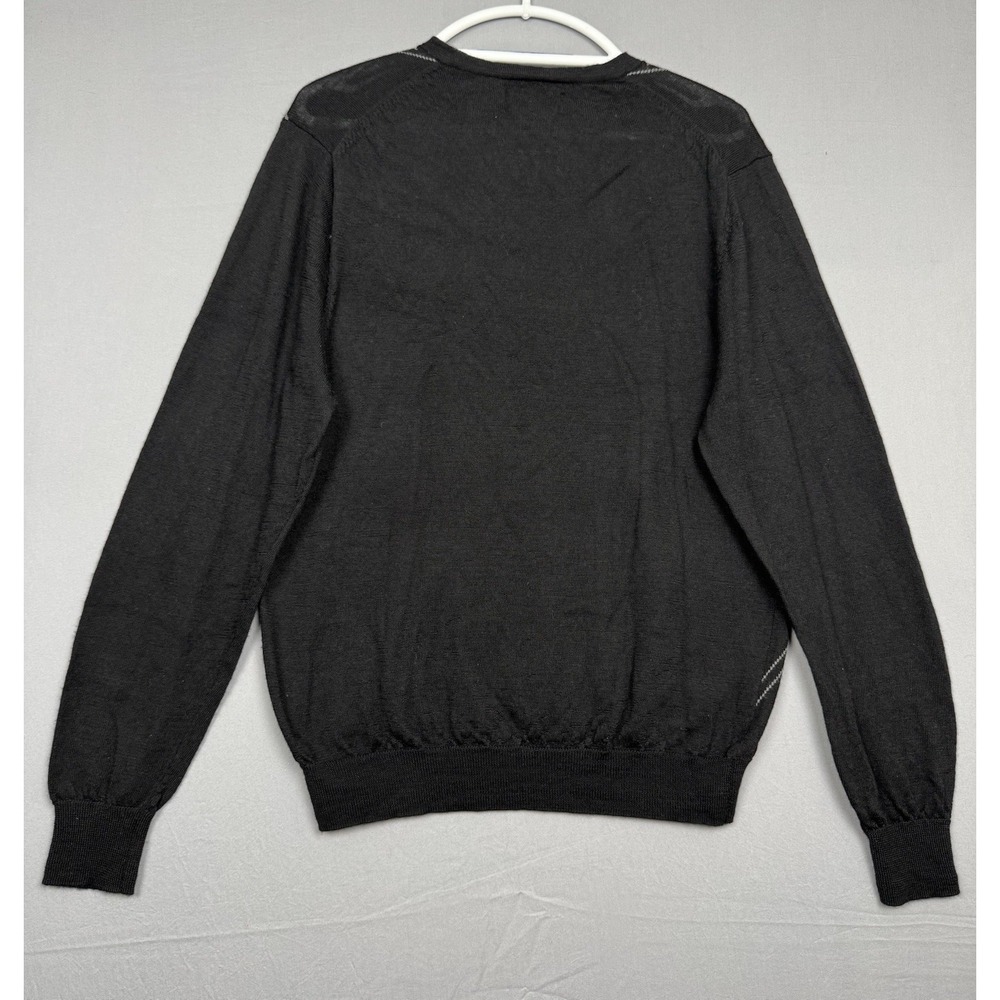 Vintage Kenneth Roberts Black Merino Wool Pullover Sweater Mens Large L V Neck - Picture 3 of 6
